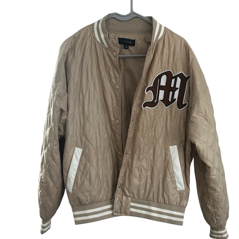 No Vacancy Senior Year Varsity Bomber M Jacket Beige Size Small S - Picture 4 of 16